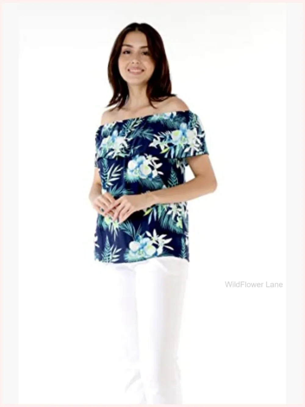 Matching Couple Hawaiian Luau Shirt & Off-Shoulder Ruffle Muumuu Top Set